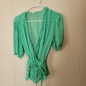 Old Navy, green floral wrap blouse. Size large